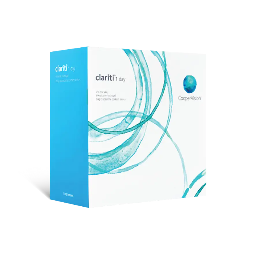 CooperVision clariti 1 day contact lens packaging on a white background