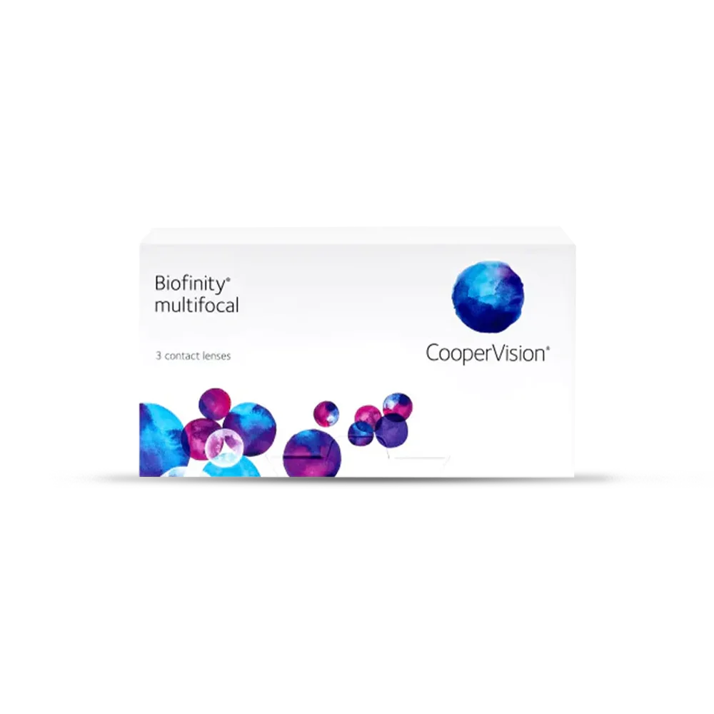CooperVision Biofinity multifocal contact lenses packaging on a white background