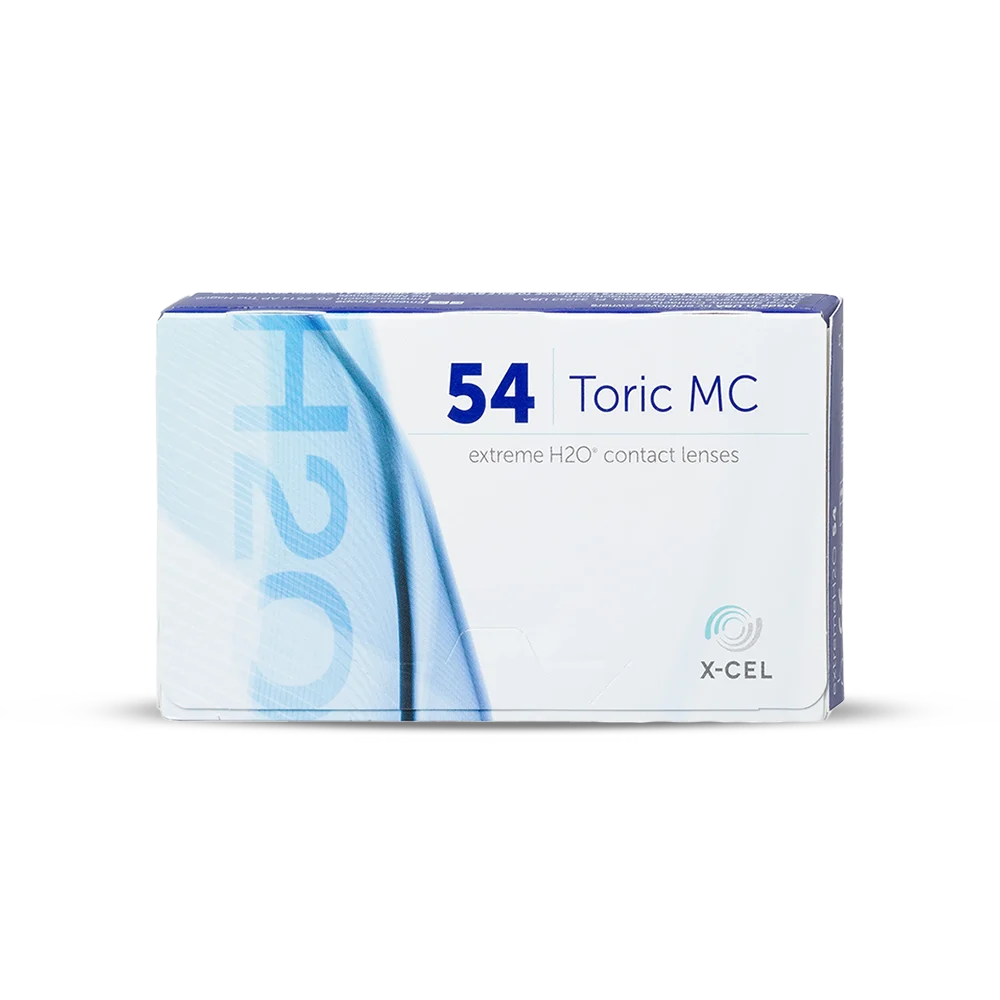 Box of 54 Toric MC contact lenses with X-Cel branding on a white background
