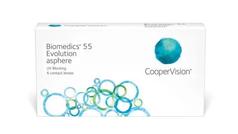 CooperVision Biomedics 55 Evolution asphere contact lenses packaging on a white background