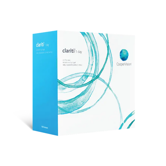 CooperVision clariti 1 day contact lens packaging on a white background