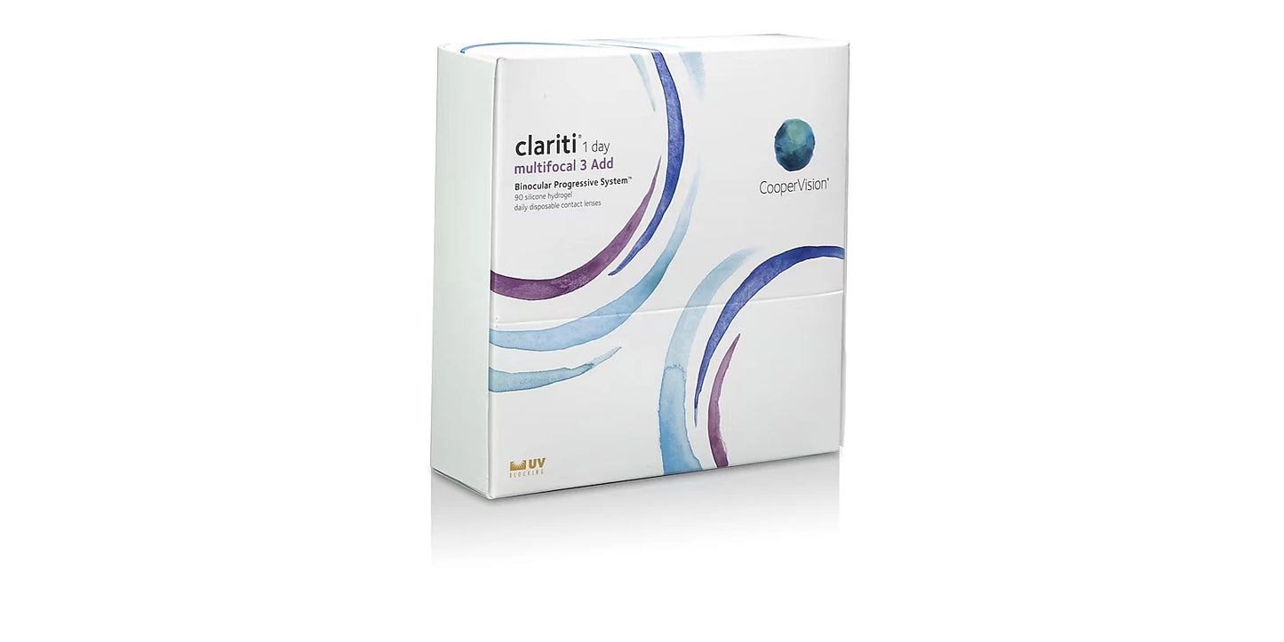 Clariti 1-240 contact lens box on a white background