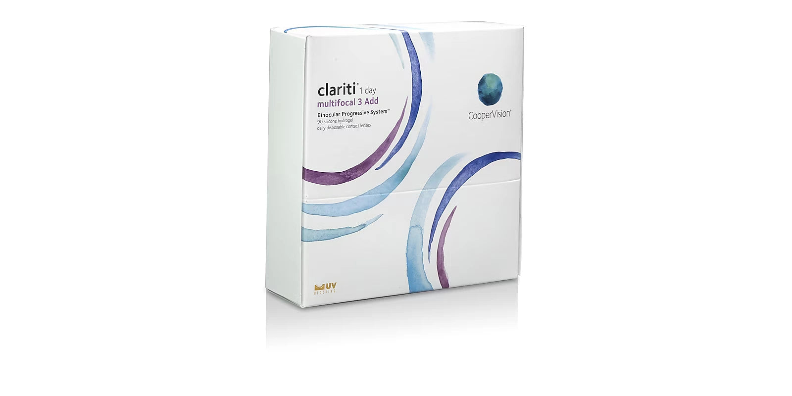 Clariti 1-240 contact lens box on a white background