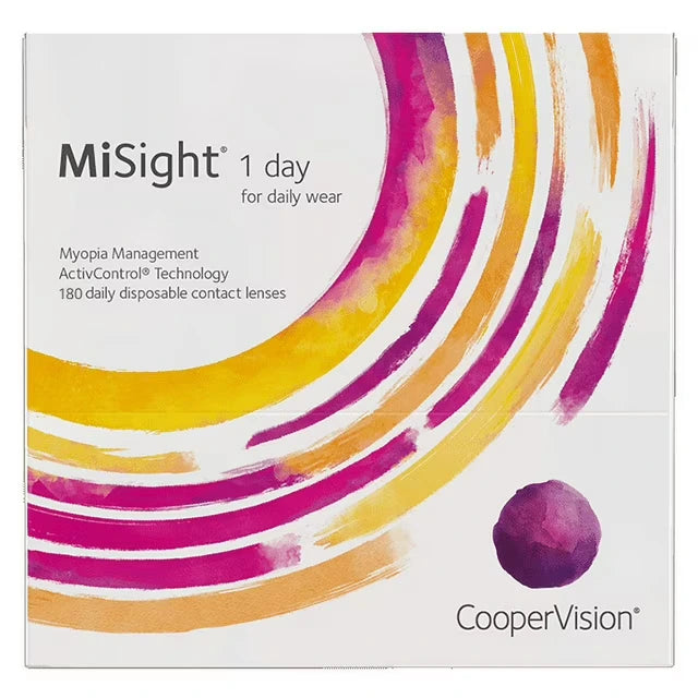 MiSight contact lenses box with colorful design and CooperVision branding
