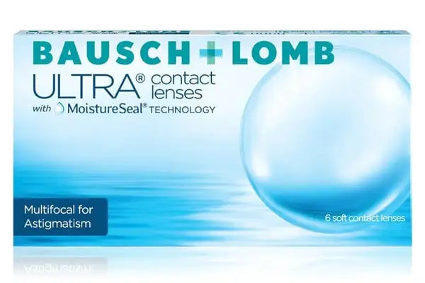 Bausch + Lomb Ultra contact lenses box with a blue and white design.